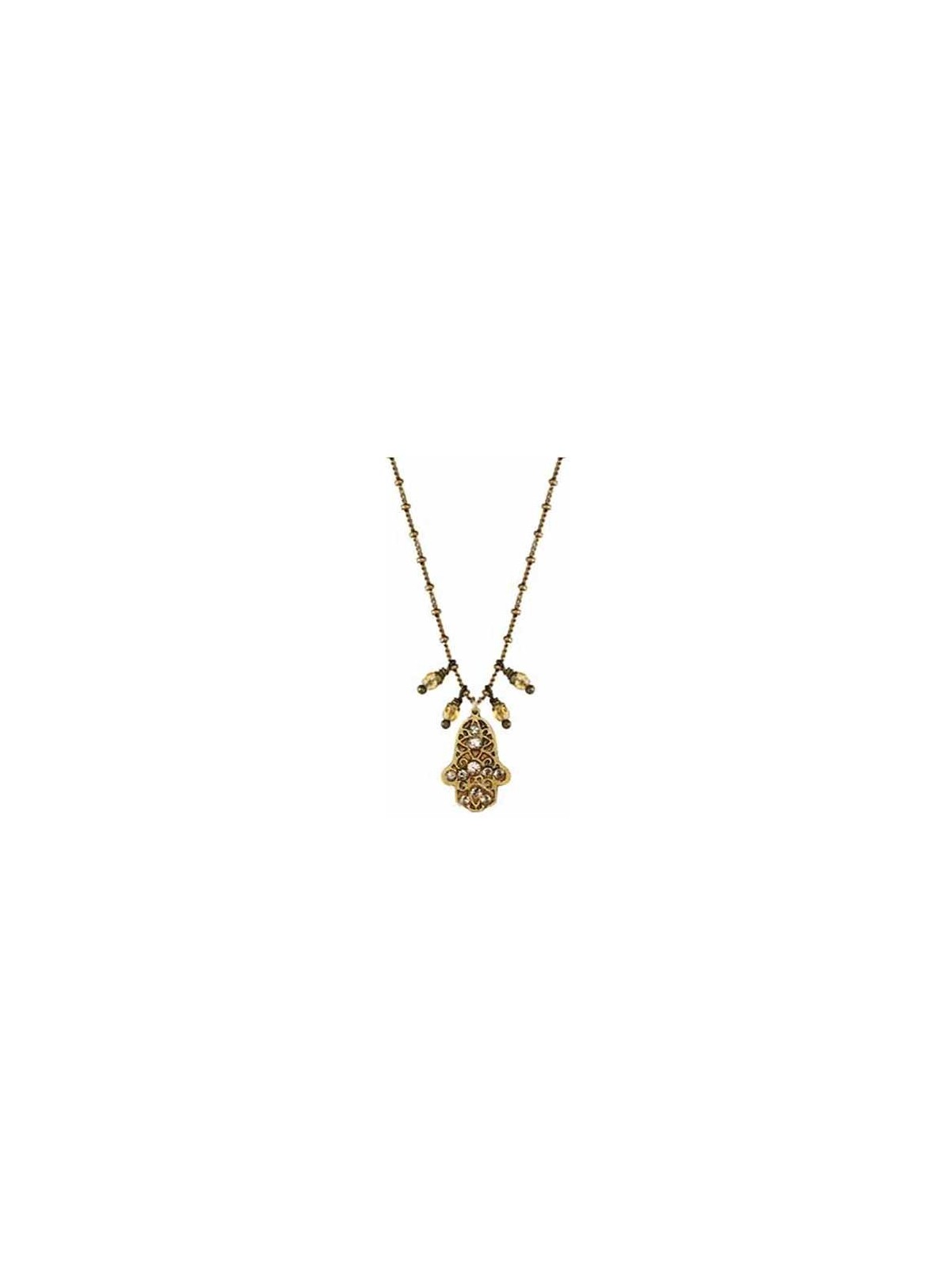 Pink and Gold Small Hamsa Necklace with Beaded Cha | Jewelry | Judaica